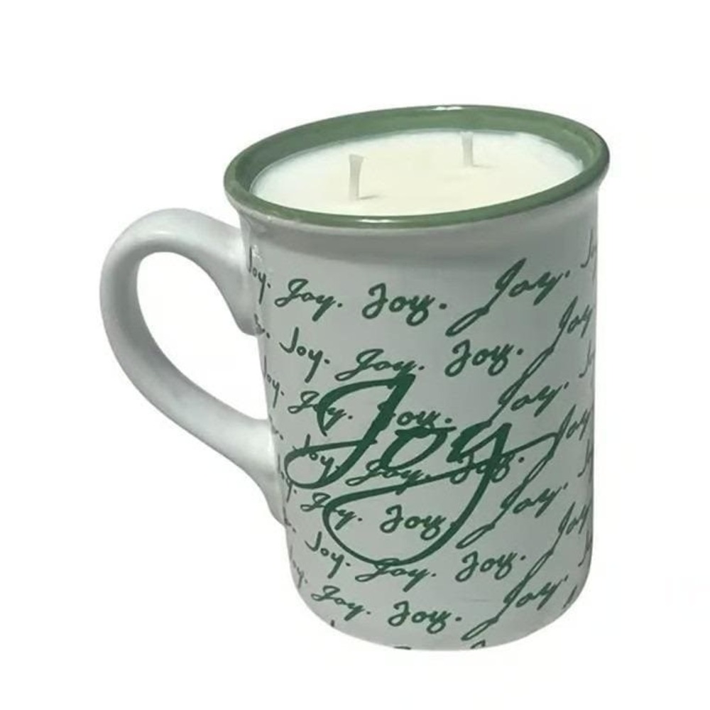Handmade Cinnamon Scented Candle in Joy-Themed Holiday Mug